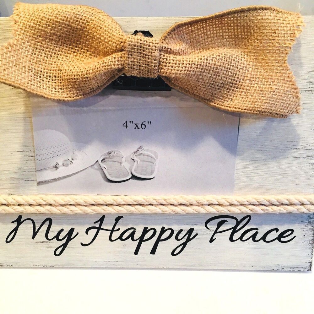 My Happy Place Wood Photo Clip Frame Beach Rope Bow Wedding Decor
